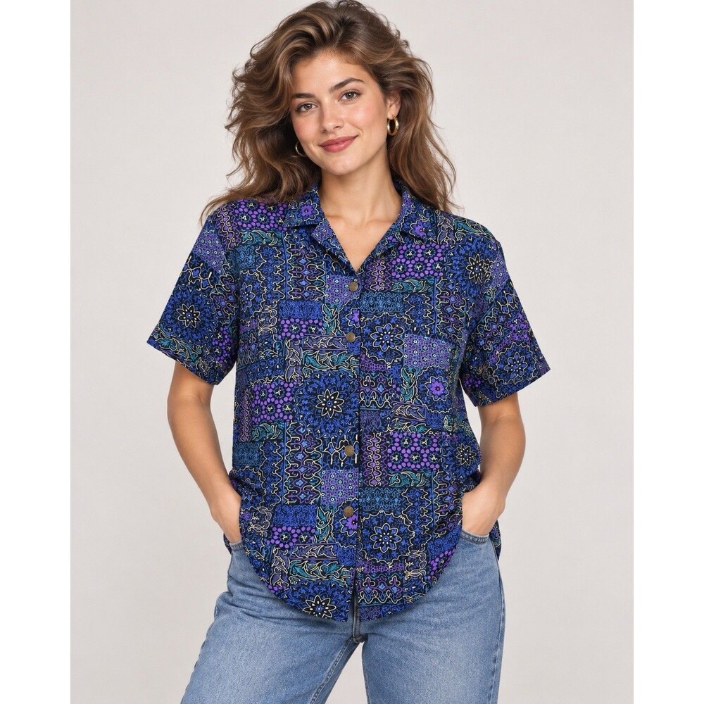 Vintage Norton McNaughton Women’s Size 6 Floral Button Front Blouse 80s 90s
